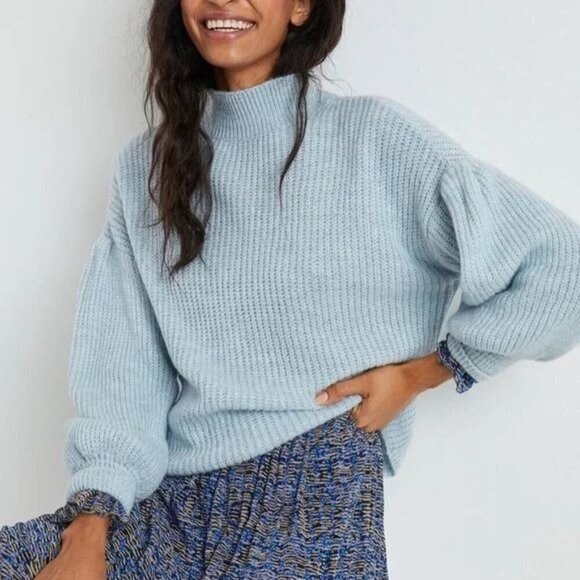 Anthropologie Blue Baggy Versatile Mock Neck Pullover Sweater Women's Size XXS - Picture 1 of 9